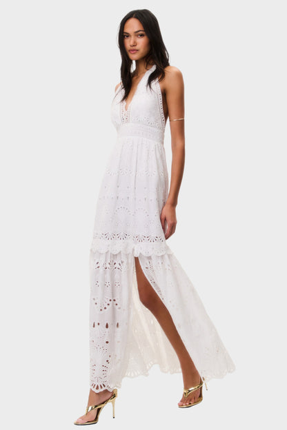 LOVESHACKFANCY Trix Eyelet Halter Maxi Dress