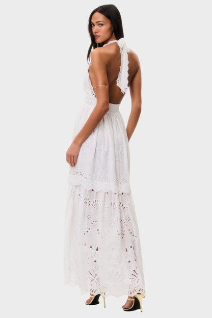 LOVESHACKFANCY Trix Eyelet Halter Maxi Dress