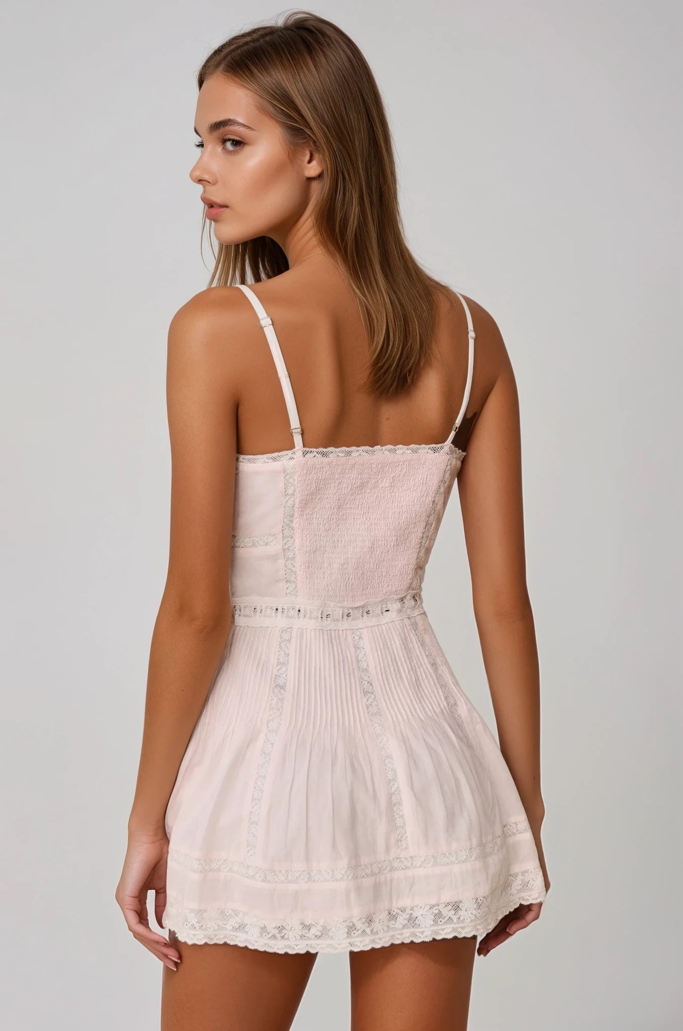 LOVESHACKFANCY Zirelle Pink Cotton Lace-Trimmed Mini Dress
