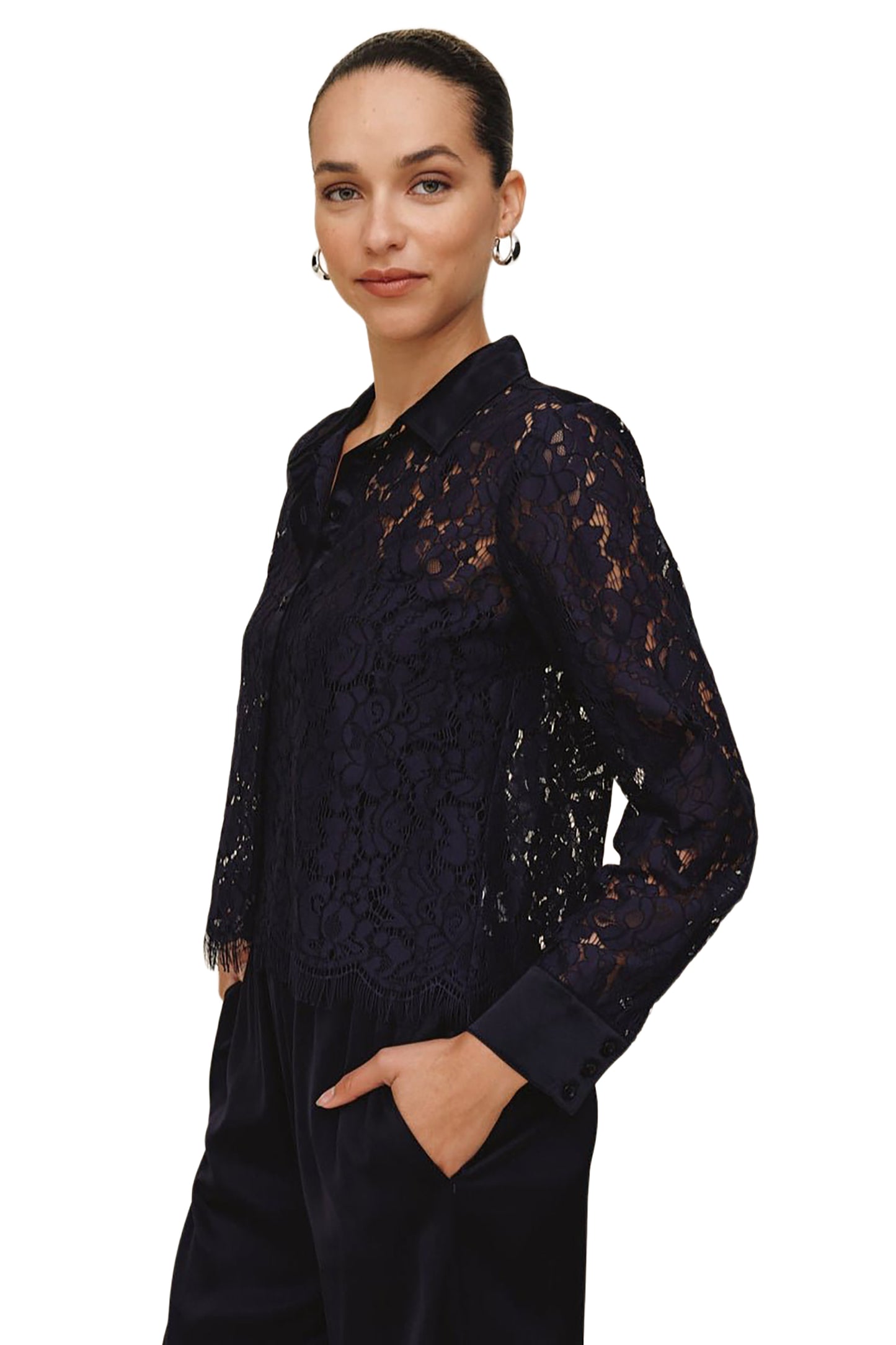 Bella Dahl Lace Contrast Button Down