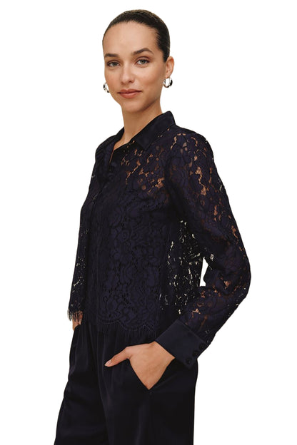 Bella Dahl Lace Contrast Button Down
