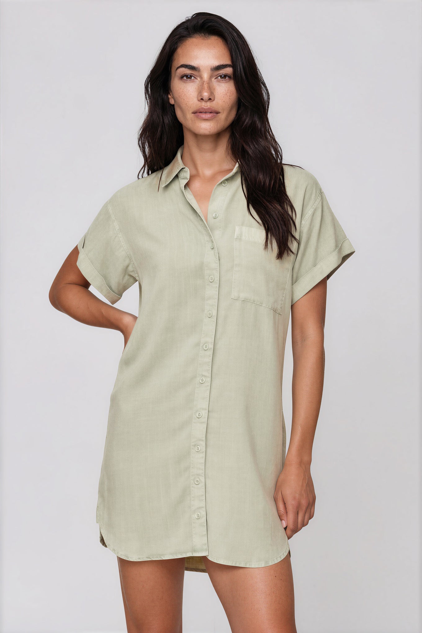 Bella Dahl Roll Sleeve Pocket Shirt Dress