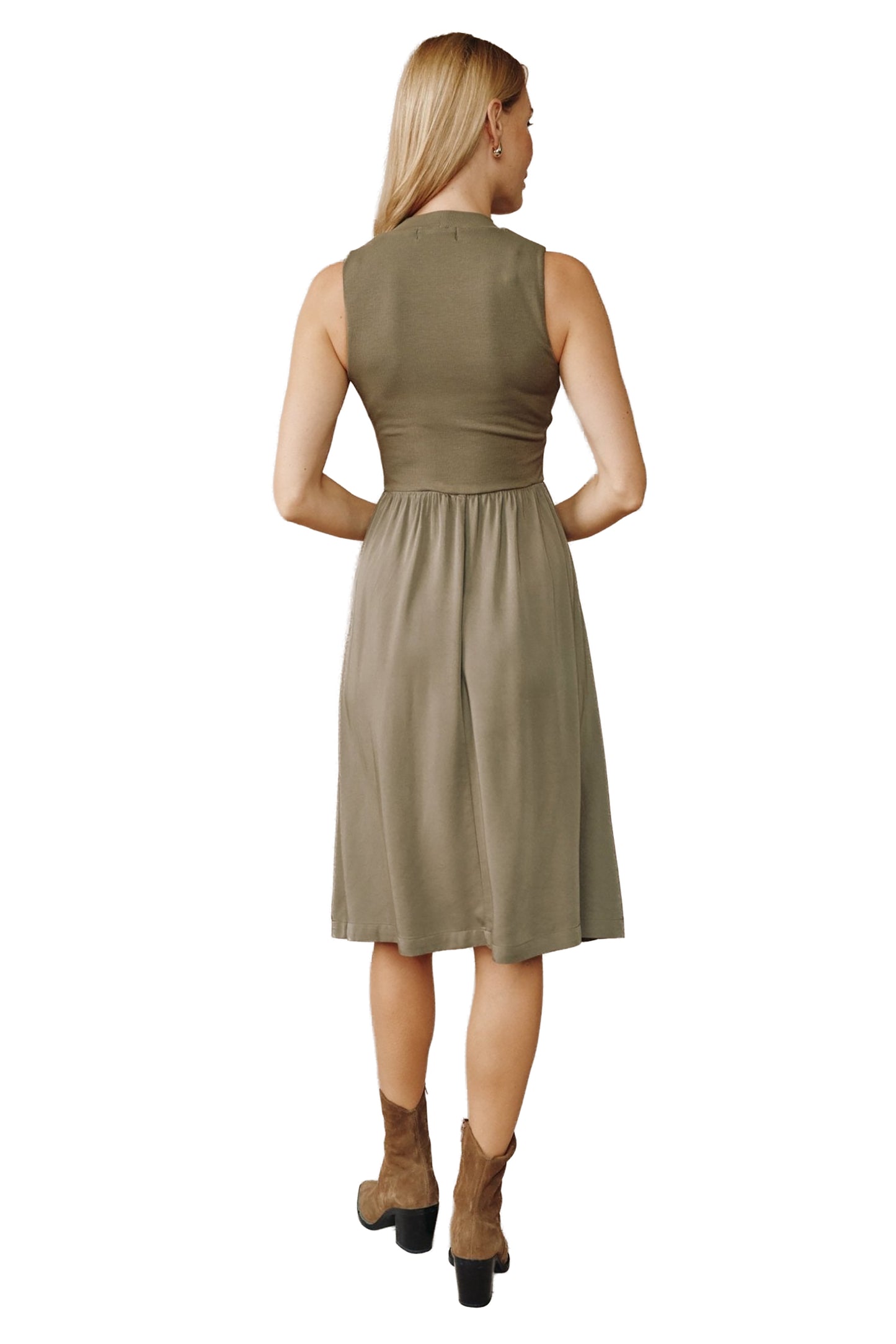 Bella Dahl Sleeveless Mock Neck Mixed Dress