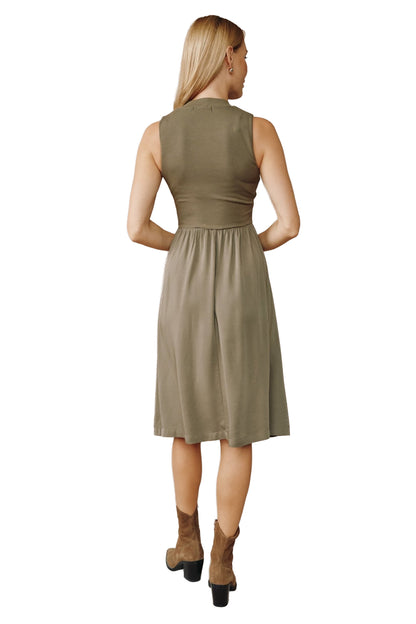 Bella Dahl Sleeveless Mock Neck Mixed Dress