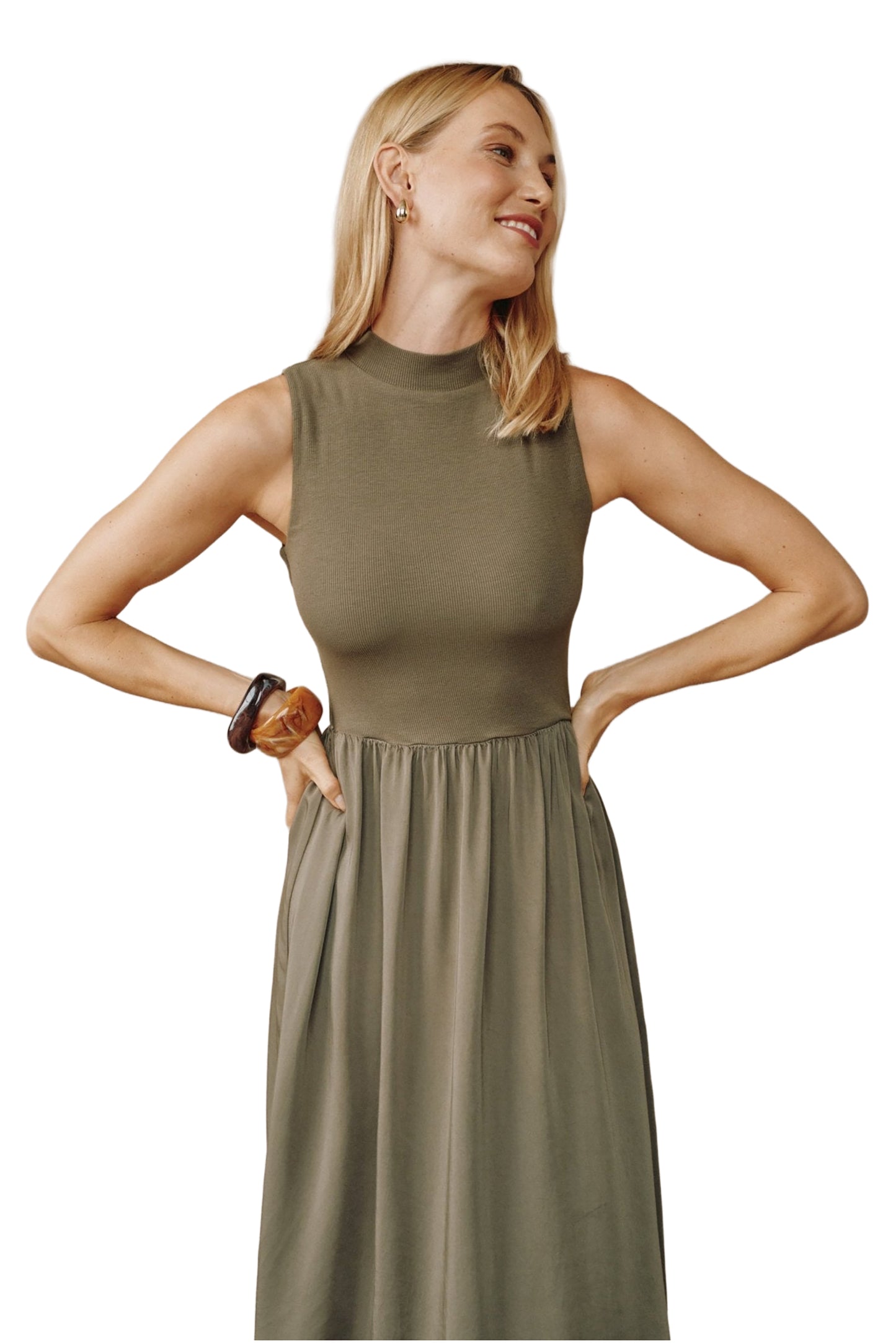 Bella Dahl Sleeveless Mock Neck Mixed Dress