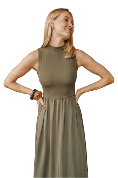 Bella Dahl Sleeveless Mock Neck Mixed Dress