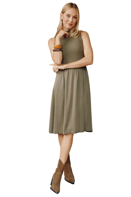 Bella Dahl Sleeveless Mock Neck Mixed Dress