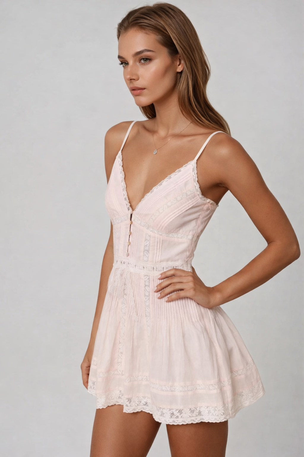 LOVESHACKFANCY Zirelle Pink Cotton Lace-Trimmed Mini Dress